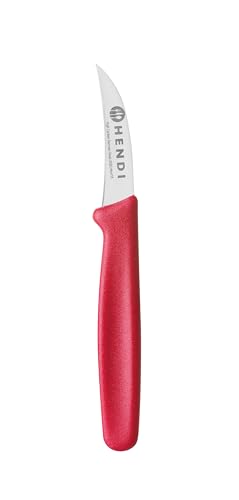 HENDI Cuchillo torneador, hoja curva, cuchillo pelador, cuchillo mondador, cuchillo de cocina para pelar frutas y verduras, cuchillo para tornear, 158x19x(H)9mm, acero inoxidable, PP, rojo