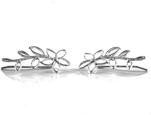 Pair of Sterling Silver Ear Crawler Earrings, Lotus Flower Climbing Earrings, Boho Trendy Ear Sweeps, Bohemian Statement Handmade Artisan Jewelry Gift for Her Mom Wife Girlfriend by Sigalagia