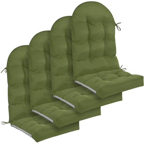 Image of Geelin 4 Pcs Outdoor Patio Chair Cushion Thick High Back Adirondack Chair Cushion Tufted Weather & Fade Resistant Anti-Slip Outside Rocking Chairs Pads with Ties 44 x 19 x 4 Inch (Moss Green)