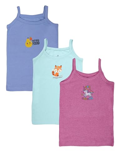 Image of KiddoPanti Girls 100% Cotton Printed Camisoles Tank Top Slips Pack of 3