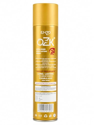 Image of ENZO OZK Ultra Shine Hair Spray for Men & Women | 24 Hours Strong Hold | Long Lasting, Non-Greasy, Flexible Styling | Odour Fragrance Hair Spray 420ml