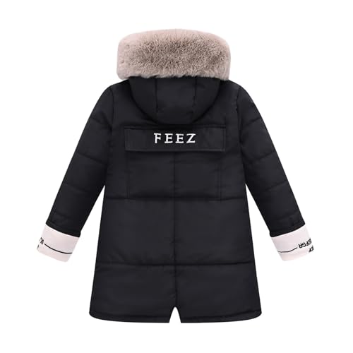 Little Girl Coat Winter Puffer Jacket Waterproof Parka Snow Outwear,Kids Floral Print Thick Hooded Windproof Coat (Black, 7-8 Years)2