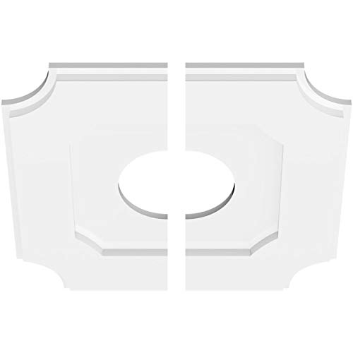 Image of Ekena Millwork CMP16LE2-05000 Locke Architectural Grade PVC Contemporary, Two Piece Urethane Ceiling Medallions 16 inchOD x 5 inchID x 9 1 /2 inchC x 1 inchP