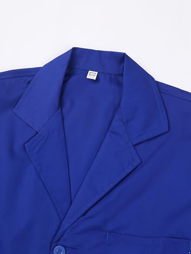 Image of YiZYiF Mens Work Jacket Workshop Coat Workwear Short Sleeve Resistant Lapel Collar Lab Coat Tops