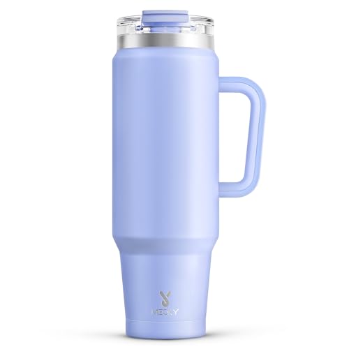 Image of Meoky 40 oz Tumbler with Handle and Straw, Insulated Tumbler with Lid and Straw, Stainless Steel Travel Mug, Keeps Cold for 34 Hours, 100% Leak Proof, Fits in Car Cup Holder (Lilac)