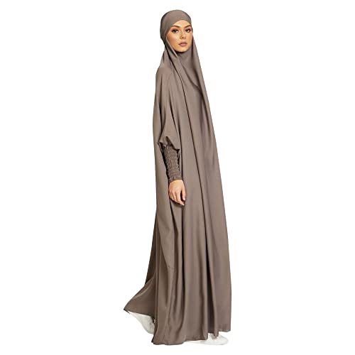 khalat Women's Solid Abaya Muslim Dress One-Piece Full Length Prayer Robe Overall Hijab Thobe Hooded Abaya Dress3