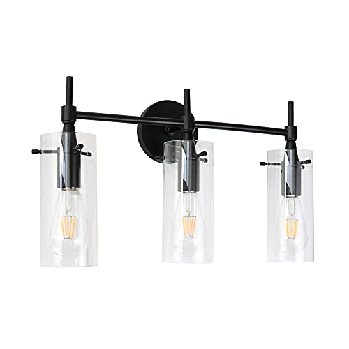Image of MONKFISH Wall Light 3-Light Wall Sconce with Clear Glass Shade, Modern Minimalist Wall Lamp Fixture for Bathroom Bedroom Stair Cafe (Black)