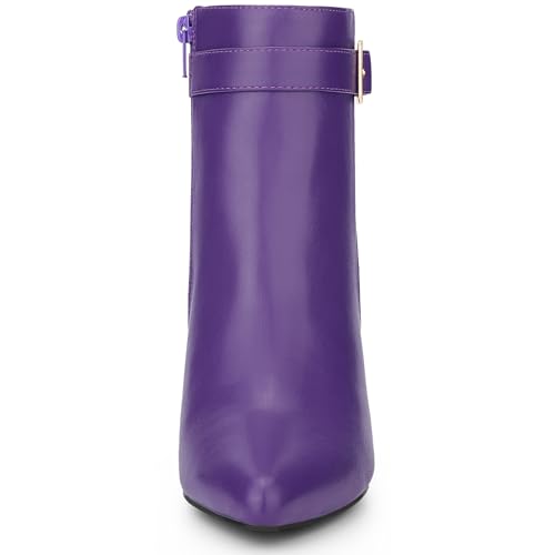 Allegra K Allegra K Women's Pointed Toe Buckle Decor Heel Purple Ankle Booties 8 M US