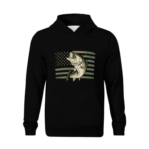 Kids Fishing US American Flag Bass Fishing Fisherman Boys Girls Lightweight Kangaroo Pocket Fleece Hoodies2