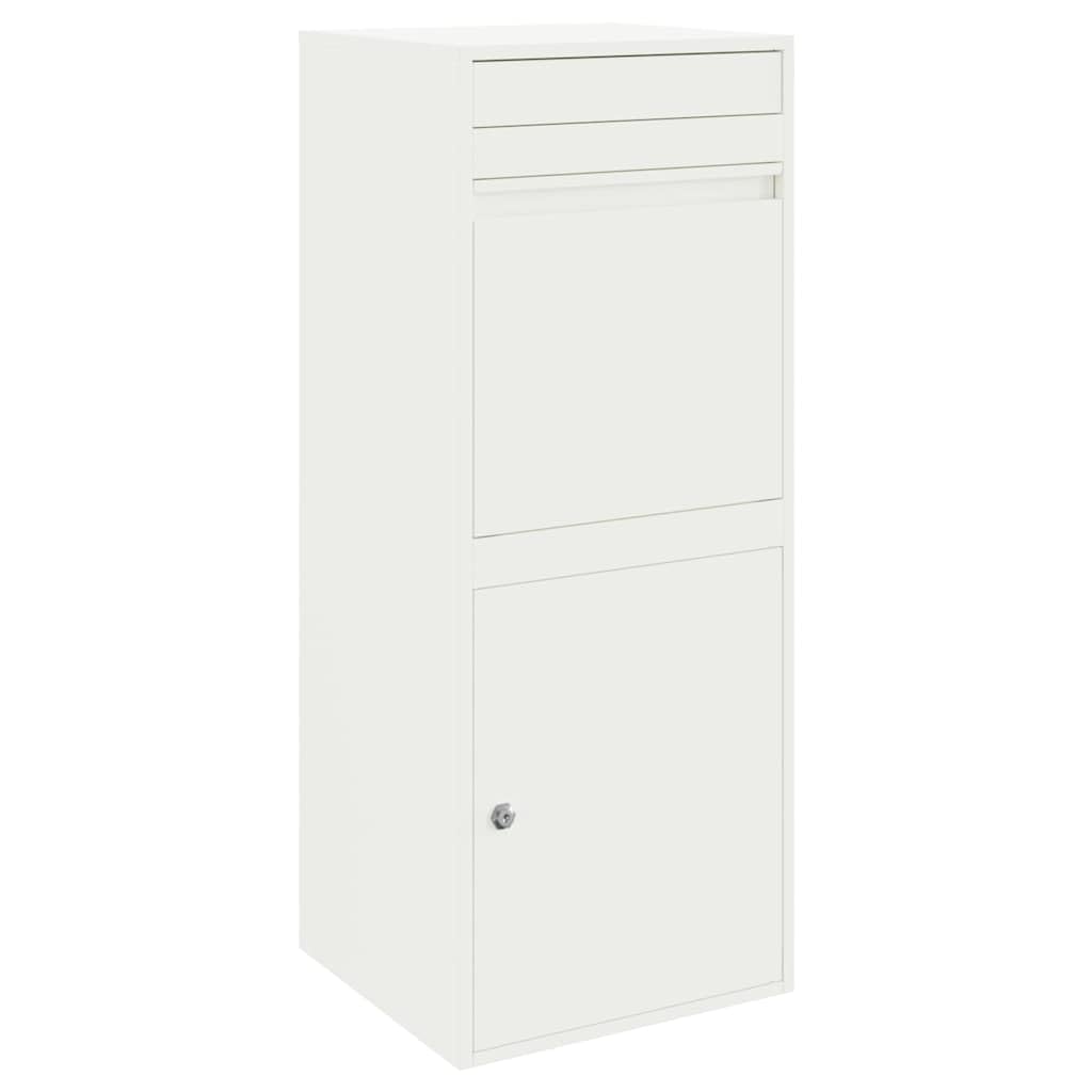 vidaXL Boîte de dépôt de colis avec porte Blanc 41 x 38 x 103 cm Acier, Boîte aux lettres étanche, moderne et sécurisée, pour jardin et terrasse, pratique pour colis