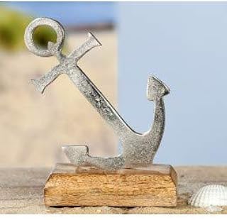 GILDE Aluminium anchor on wooden base, 15 x 11 x 5 cm, decorative item