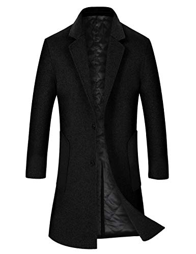 Image of iCKER Mens Trench Coat Winter Wool Blend jacket Overcoat long Top Coat Warm Pea Coat-1904-Black-L