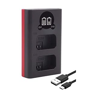 Baxxtar 18592 Ladegerät für Akku NP-FW50 – Mini Dual LCD – Versorgung über USB-C oder Micro-USB