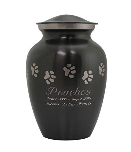 Personalized Paw Prints Pet Urn for a Dog, Cat or Other Small Animal - Extra Small Solid Brass Vase Style Cremation Urn with Slate Finish - Pet Memorial Gift - 40 Cubic Inch Capacity with Engraving