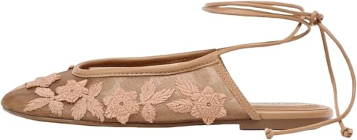 Lace Up Mesh Ballet Flat for Women, Comfortable Breathable, Round Toe Stylish and Popular Style Shoes for Formal Occasions Casual Office Date Night