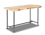 SRLWerks Industrial Pipe & Live Edge Top Vintage Table - Rustic Wood Desk for Home Office