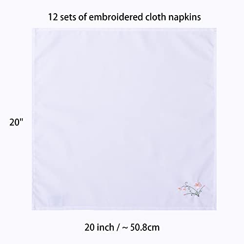 Alevel Cloth Napkins 20X20 Inch 12 Pack, Embroidered Table Napkins, 250 Gsm Thick Absorbent, Soft Washable Dinner Napkins (White1) #TOP3