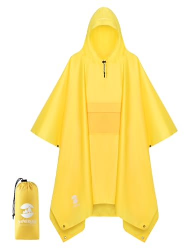 Image of SaphiRose Extra Thick Hooded Rain Poncho Double Layer Waterproof Raincoat Jacket for Men Women Adults
