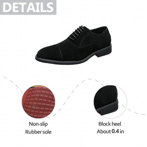 Mens Suede Leather Cap Toe Low Top Business Oxfords Modern Pointed Toe Lace-Up Low Chunky Heel Comfy Slip-On Derby Shoes for Business Formal Party Wedding3