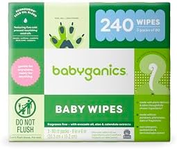 Babyganics Baby Wipes, Unscented Diaper Wipes, 240 Count, (3 Packs of 80)