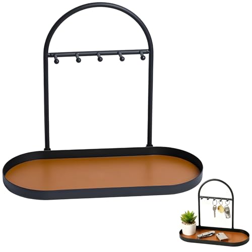 1Pc Keyring Display Stand Entrance Key Tray Key Bowl for Hallways Detachable Multi Layer Storage Rack with 5 Hooks Desktop Storage Shelves Suitable for Corridors Bedrooms or Offices