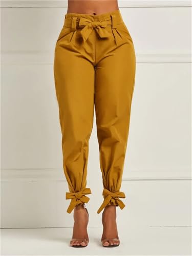 Women's High Waist Pencil Pants with Bowknot Belt Casual Comfortable Non-Stretch Wide Leg Pants 5
