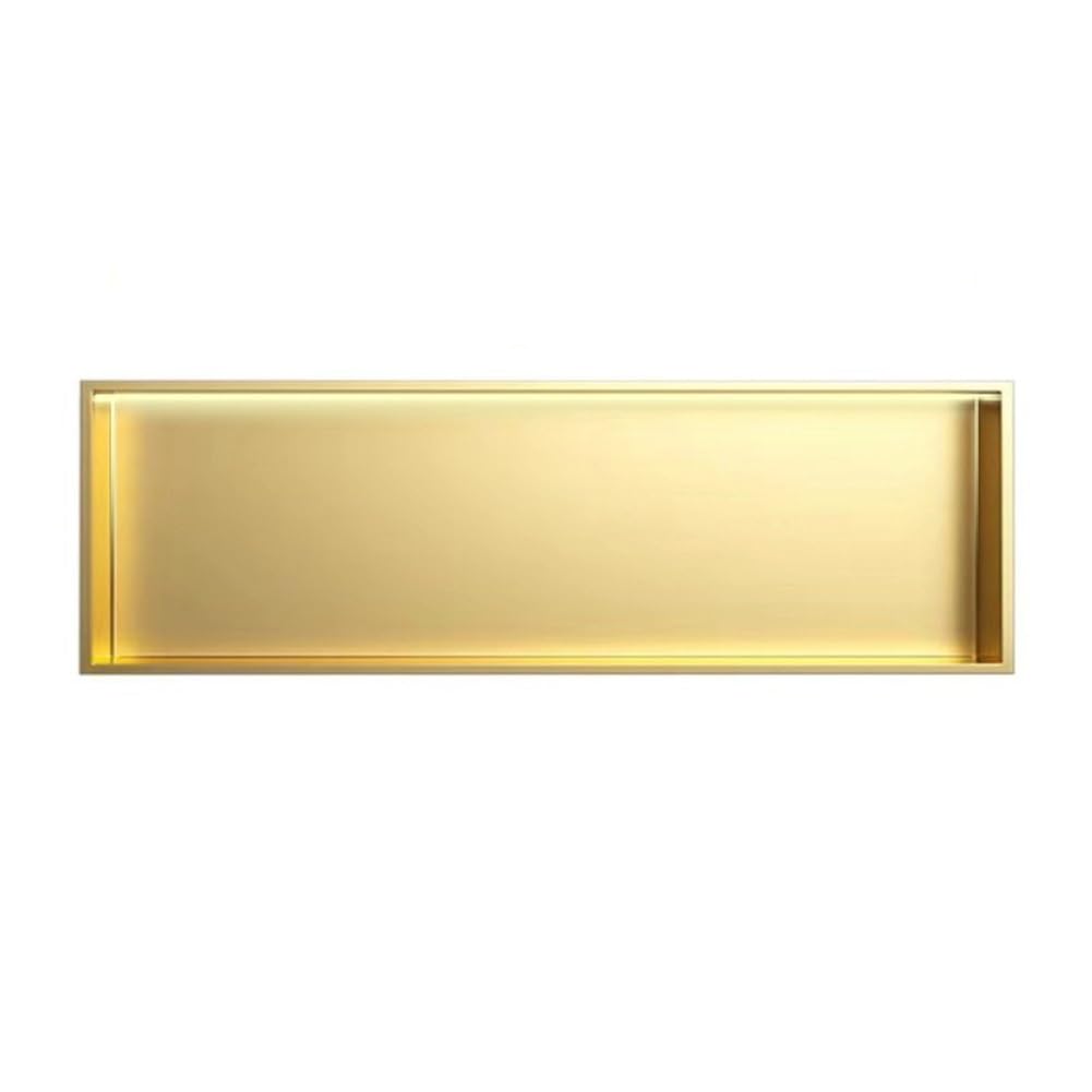 Nicho de Ducha de Pared de Acero Inoxidable con luz LED incorporada, Estante de Almacenamiento Individual, Hueco para Mejorar el hogar, Dorado (92 x 32 x 12,5 cm)