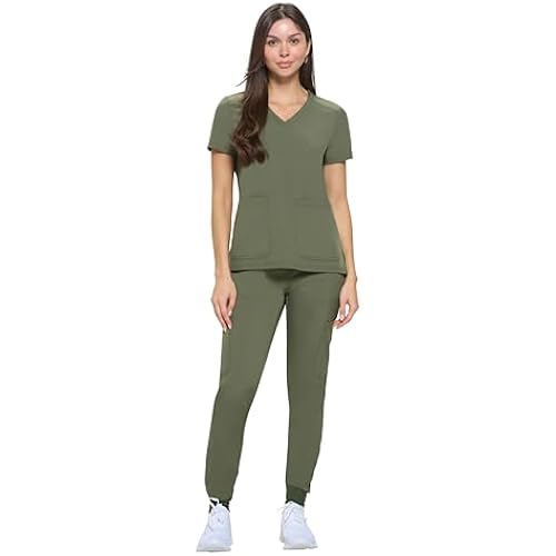 Natural Uniforms Womens Essential Cool Stretch Jogger Scrub Set with Regular and Petite Sizes