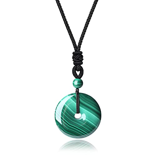 AmorWing Adjustable Round Donut Malachite Pendant Grounding Stone Protection Necklace