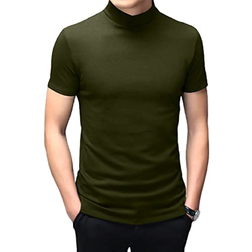 Rela Bota Mens Fashion T-Shirts Undershirts Thermal Underwear Tops Half Turtleneck Short Sleeve Slim Fit Basic Pullover Tees (as1, Alpha, s, Regular, Regular, Army Green, Small)