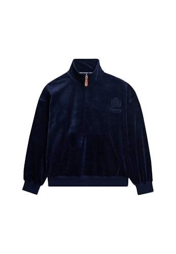 Superdry Damen Country Club Velours-Oberteil mit Viertelreißverschluss Kräftiges Marineblau 40