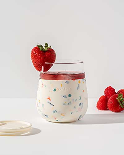 W&P Porter Portable Cocktail Glass With Protective Silicone Sleeve, Terrazzo Cream, 15 Ounces, On-The-Go, Reusable Wine Tumbler With Slide-Lock Lid, Dishwasher Safe, 15 Oz #TOP1