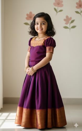 Image of Kids Girl Ethnic Silk Pattu Lehenga Choli for Traditional Indian Wear | Premium Silk Ethnic Dress | Ready-to-Wear Kids Lehenga Choli Set