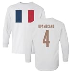 SWEET LEMONS France Pride Upamecano 4 Two-Sided Tribute Youth Long Sleeve T-Shirt (White, Youth Small)