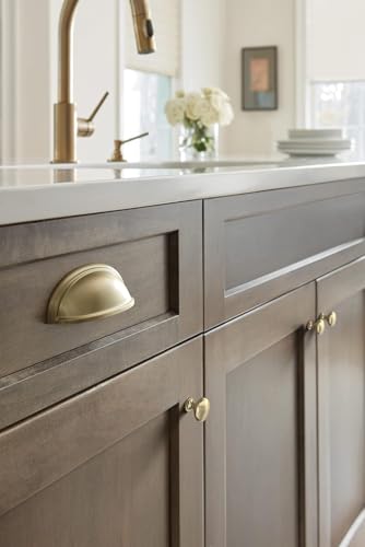 Image of Amerock 10 Pack 1-1 /4 inch Round Edona Golden Champagne Cabinet Knob | Durable Zinc drawer knob and cabinet hardware, ideal for kitchen cabinets, bathroom vanities, dressers, and furniture