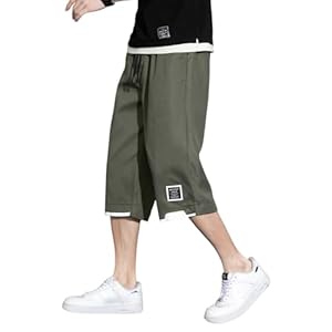 [foveitaa] ハーフパンツ メンズ 夏 7分丈 半ズボン ゆったり ショートパンツ クロップドパンツ 大きい サイズ 接触冷感 涼感 カジュアル 無地 快適 かっこいい ワイド ボトムス リラックス ズボンarmyGreen-2XL" 