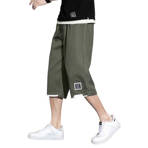 [foveitaa] ハーフパンツ メンズ 夏 7分丈 半ズボン ゆったり ショートパンツ クロップドパンツ 大きい サイズ 接触冷感 涼感 カジュアル 無地 快適 かっこいい ワイド ボトムス リラックス ズボンarmyGreen-L - foveitaa - 商品画像