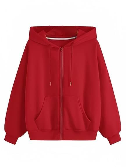 lll fashion Fleece Women's Full Sleeve Zip-Through Hoodie | Jacket for Women | Breathable, Solid Color Hooded Jacket with Front Zipper Closure (IN, Alpha, Large, Regular, RED)-picture-50