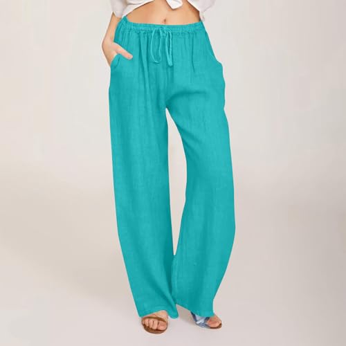 Linen Pants Women,Summer Plus Size High Waist Wide Leg Pants Flowy Lightweight Lounge Pant with Pockets Beach Pant2