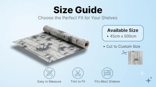 Image of Dribble (45cm X 500cm) Eva Shelf Liner Mat Roll, Non Slip Drawer & Cabinet Liner for Kitchen, Waterproof Oilproof Washable Fridge Mat, Anti Skid Cupboard Wardrobe Multipurpose Mat (Palm Paradise Grey)