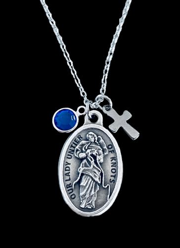 Mary Undoer of Knots Necklace – Silver Our Lady Untier of Knots Catholic Medal with Cross & Birthstone – Religious Jewelry Gift for Women & Girls – Inspirational Handmade Faith Necklace2