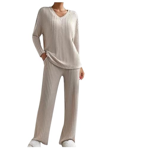 Ensemble de survêtement pour femme col en V pantalon large et tenue de pyjama confort