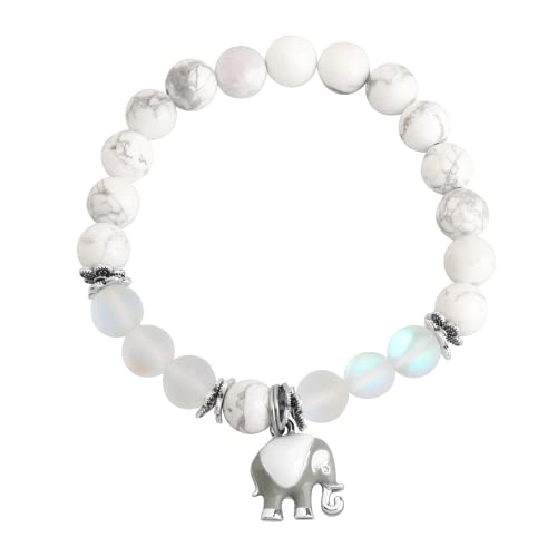 Image of FUSTMW Elephant Gifts Bracelet Friendship Gifts Elephant Charm Natural Stone Bracelet Inspirational Gifts