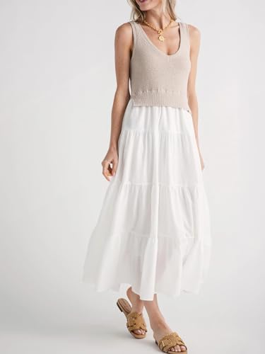 Women's V Neck Sleeveless Midi Dress Patchwork Knit Casual Long Flowy Summer Tank Dress2