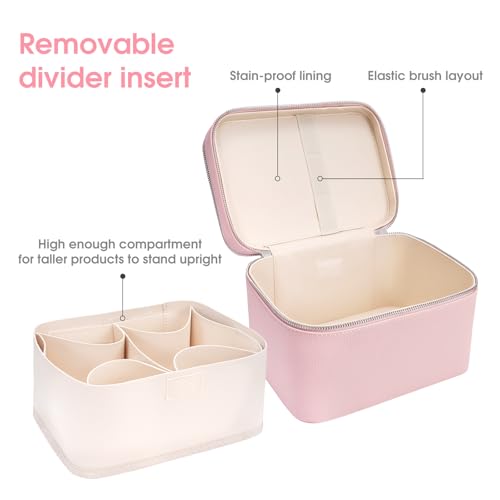 idoltimes Makeup Case, Large Capacity Waterproof Double Layer Cosmetic Bag with Removable Divider, Double Compartment Brush Organizer, Multi-functional Travel Organizer by idoltimes - Image 4