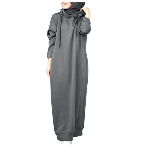 Robe longue à capuche unie style sweat-shirt pour femme