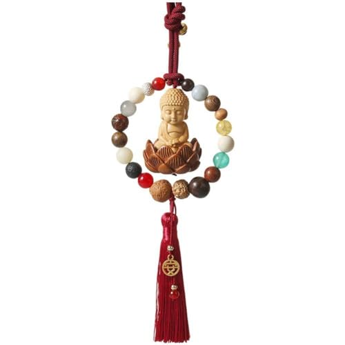 Glixoft Pendentif De Voiture De Bouddha Bodhi, Pendentif De Rétroviseur Fengshui, Statue De Bouddha Chinois, Ornement Guan Kwan Yin, Pompon