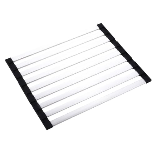 Escurreplatos plegable de acero inoxidable para fregadero, tapete de drenaje enrollable multifuncional que ahorra espacio, resistente al agua, 35 x 32,5 cm