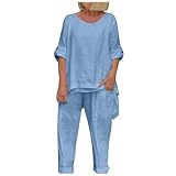 QJDFLL Lässiges Sommer Outfit Set für Damen, atmungsaktives ärmelloses Oberteil und Shorts Kombination den Strandurlaub Alltag(BU1,XL)