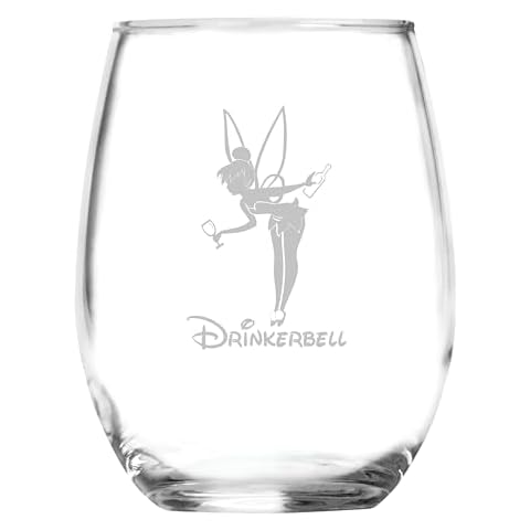Fairy Gifts - Drinkerbell - 15 oz Fairy Wine Glass - Permanently Engraved - Birthday Present - Funny Movie Themed Gifts - Couples - Handmade - Pixie Dust - Peter Pan Cover